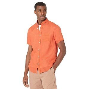 SERGE BLANCO Short Sleeve Linen Shirt,Orange XLarge
